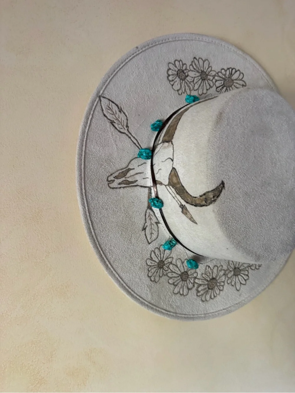 Suede Embroidered Gray Western Hat with Turquoise Accents